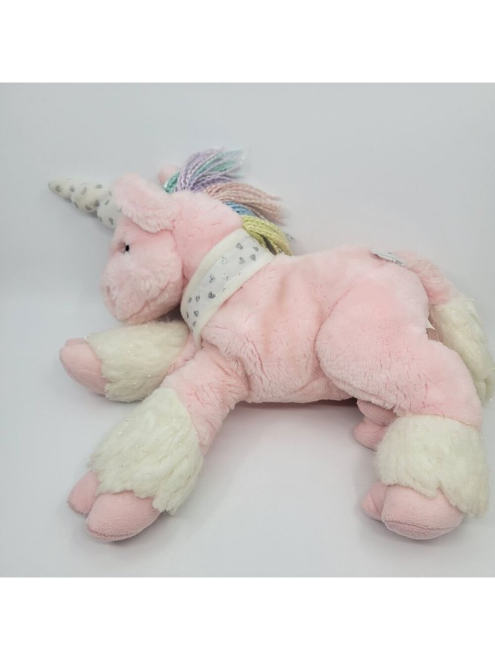 Animal Alley Unicorn Pink Pastel Rainbow Yarn Mane Silver Hearts Vintage 2000